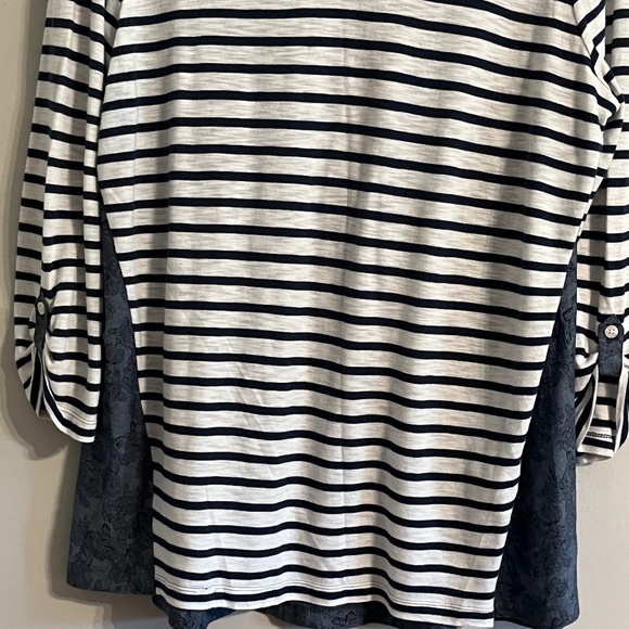 Chicos Women Shirt Size XL Blue Striped Coastal Preppy Mature Old Money Classic - Picture 3 of 14